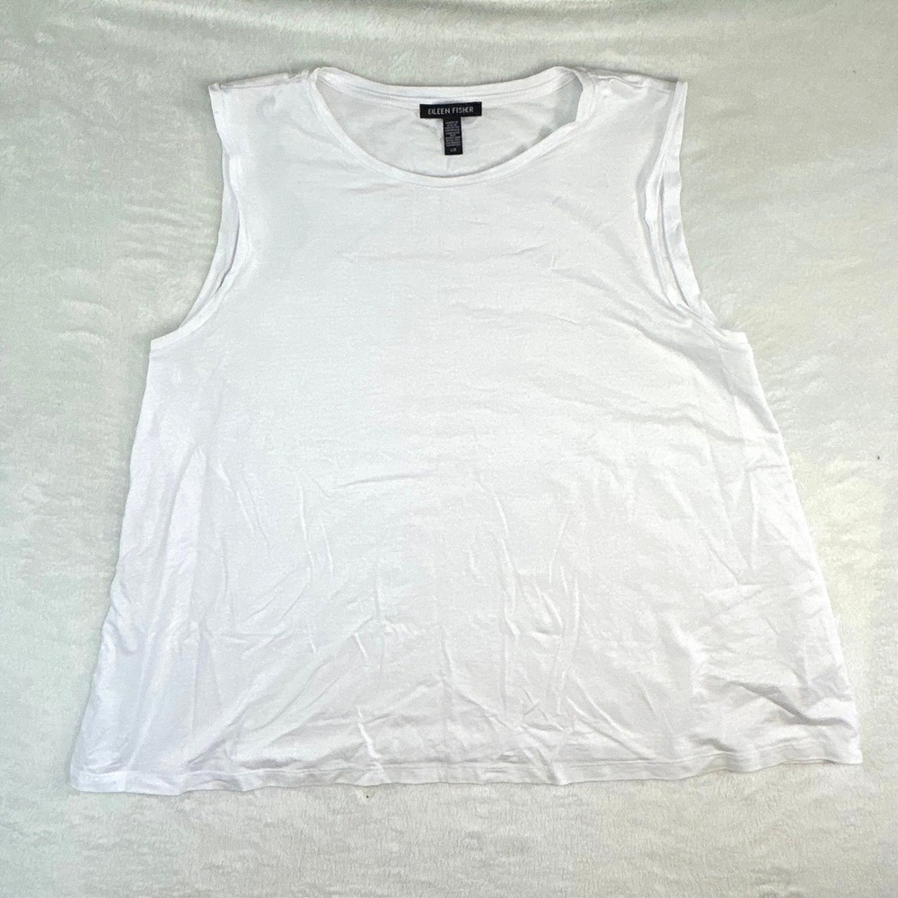 Eileen Fisher Quiet Luxury White Tank Top Size Large Tencel Minimalist Basic